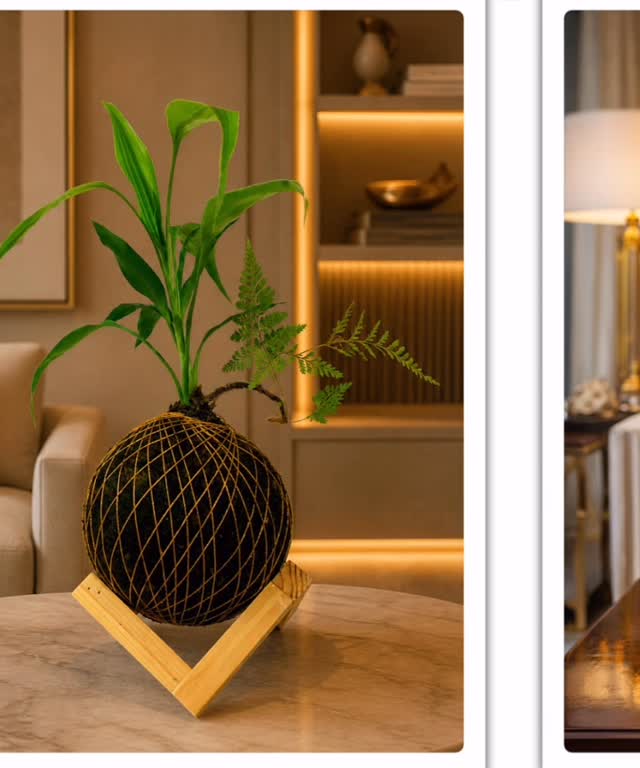 Kokedama em ambiente decorado